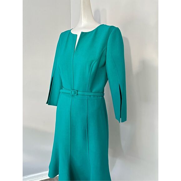 NWT WOMEN'S BELTED WOOL-BLEND KNEE-LENGTH DRESS IN JADE SZ 2 $2690 - Picture 10 of 13